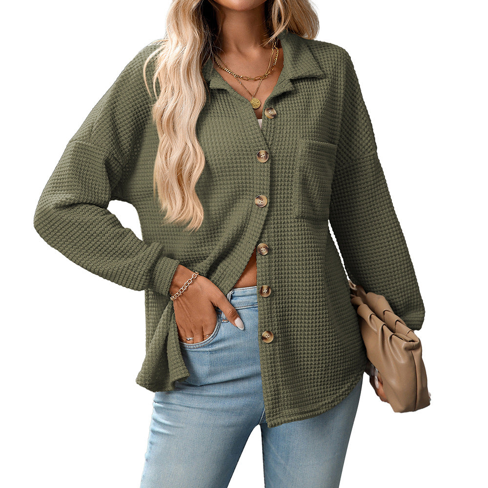 Women Autumn Winter Loose Waffle Casual Office All Matching Shirt
