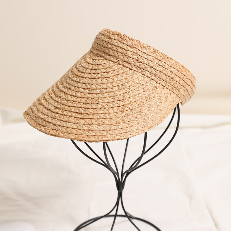 High Grade Raffia Topless Hat Hand Woven Straw Hat Seaside Vacation Beach Sun Hat Girl Cap