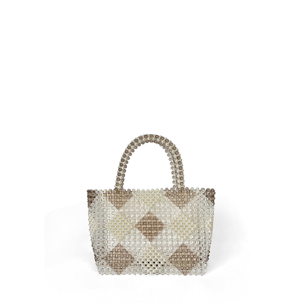 Diamond Patterns Handmade Women Woven Bag Hand Carrying Vegetable Basket Bag Large Capacity Beaded Bag