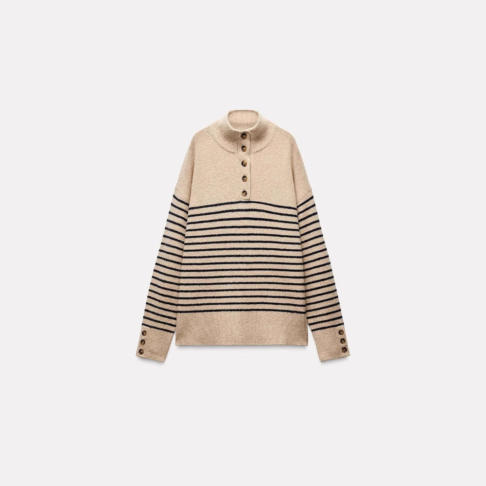 Knitted Autumn Winter Women Clothing Russian Clothes Autumn Winter Half High Collar Striped Sweater Knitwear Women