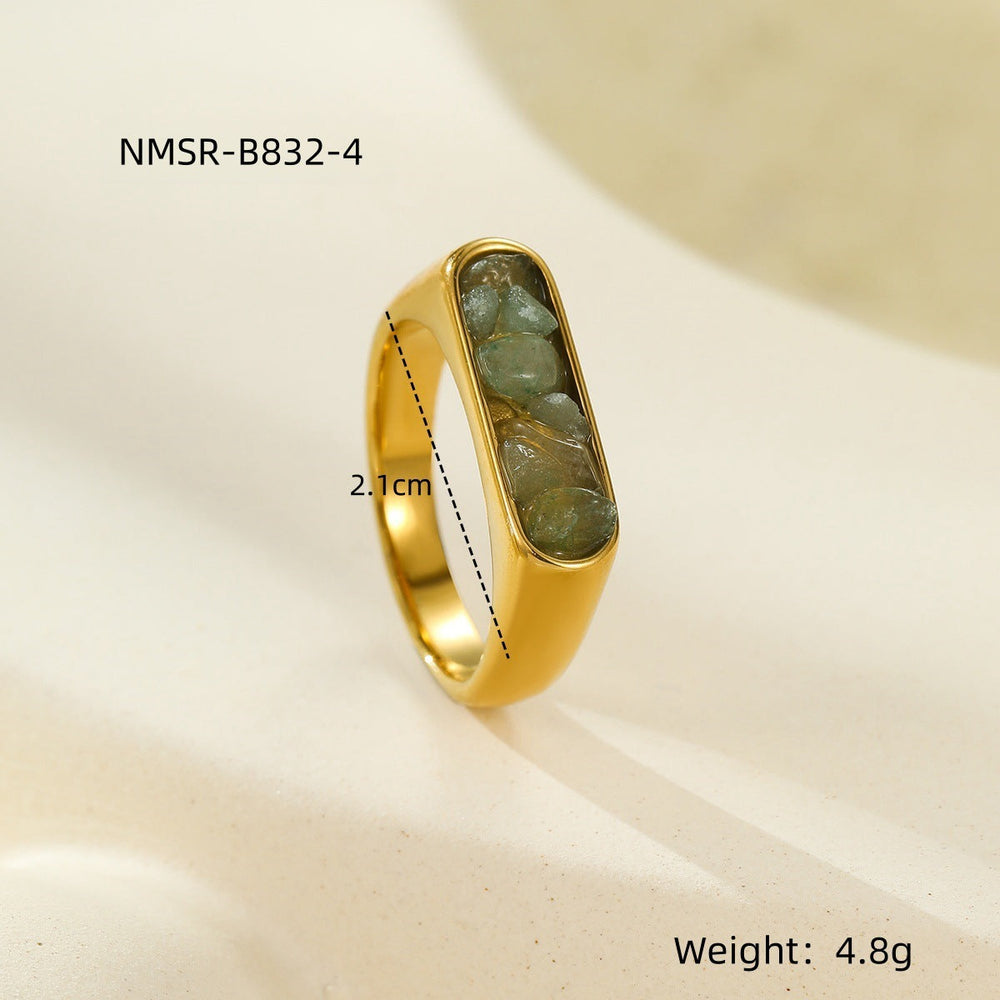 French Vintage Simple Inlaid Natural Stone Exquisite Elegant Stainless Steel Ring Rings All Match Jewelry Women