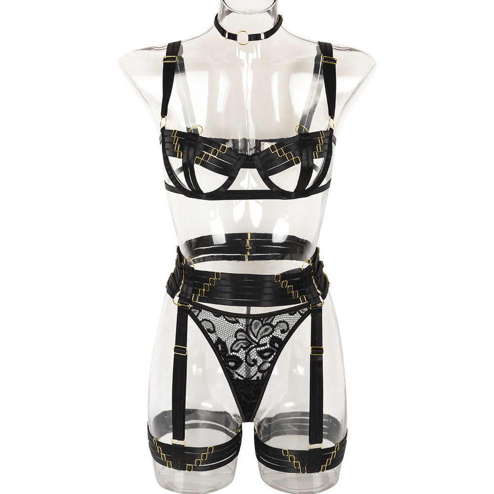 Sexy Four Piece Set Complex Heavy Craft Multi Strap Ornament Stitching Underwear