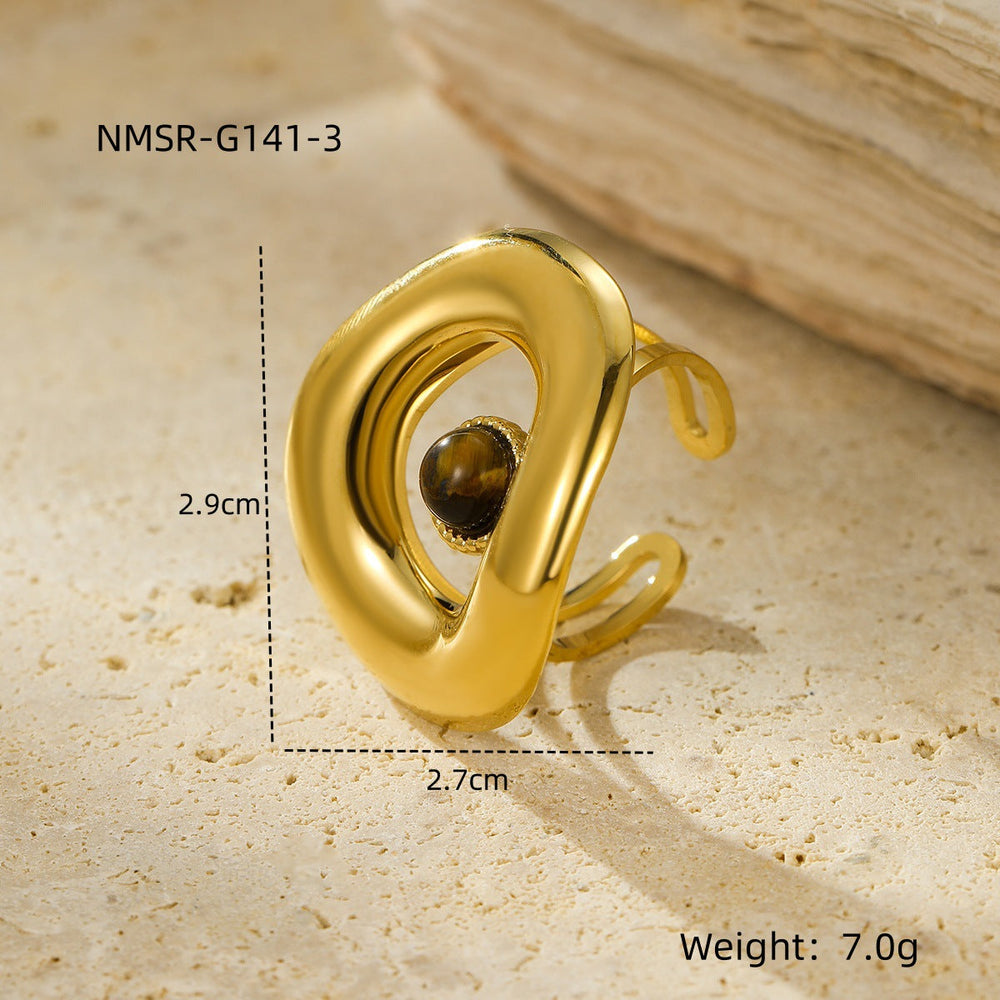 Titanium Steel 18K Gold Plating Geometric Abstract Inlaid Natural Stone Stainless Steel Ring
