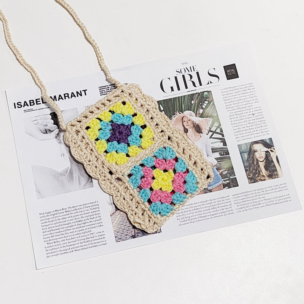Handmade Knitting Wool Crochet Internet Celebrity Ethnic Mobile Phone Bag Mixed Color Random One-Piece Crossbody Bag