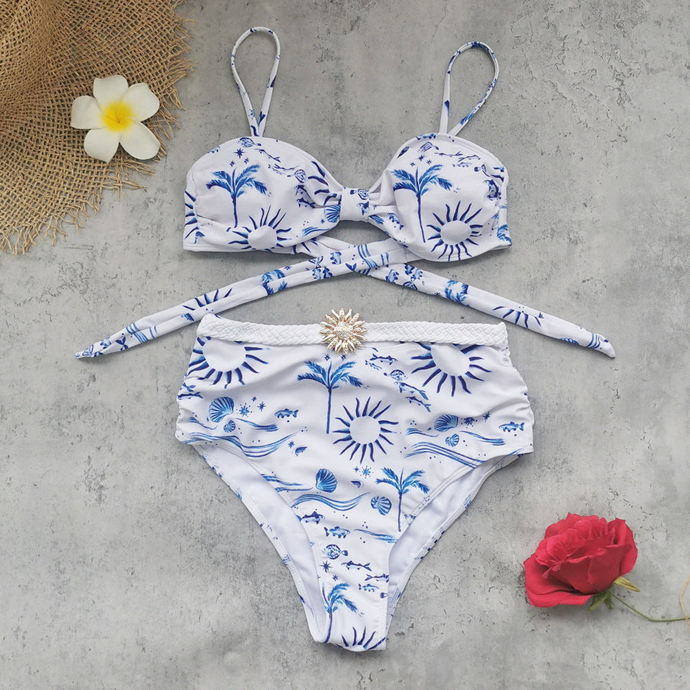 Tube Top High Waist Split Swimsuit Women Bikini Fresh Export