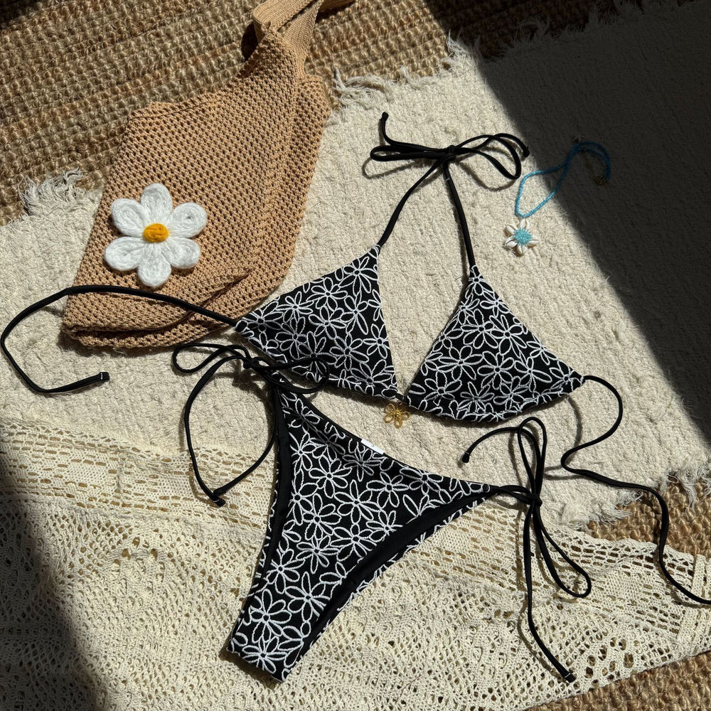 Sexy Two Piece Bikini Swimsuit Women Split Halter Lace up Swimsuit