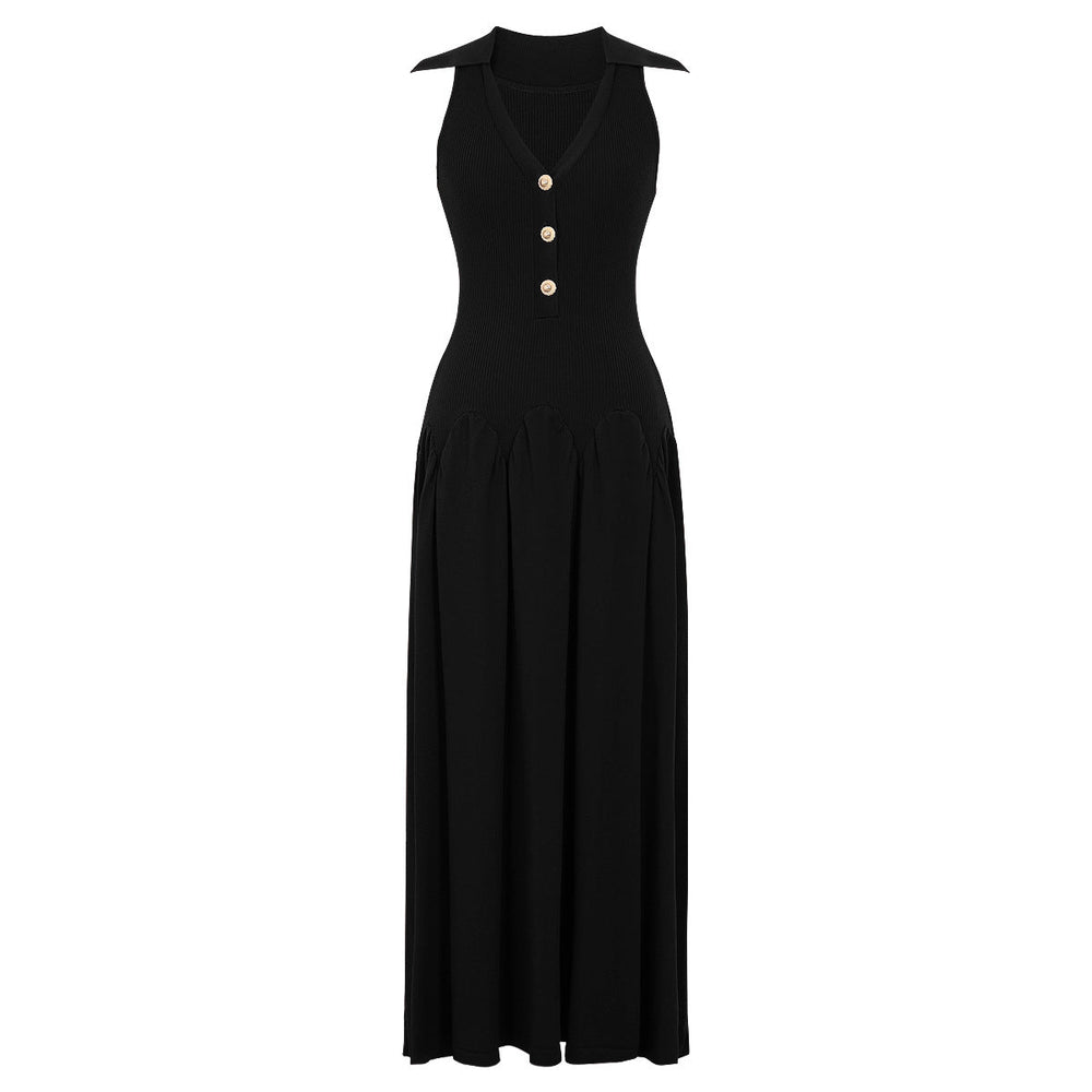 Summer Sleeveless Slim Fit Long Knitted Dress V neck Lady Maxi Dress