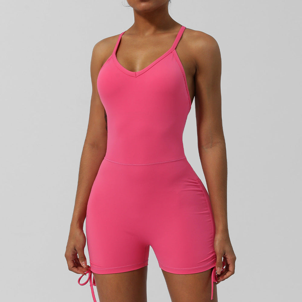 V Neck Jumpsuit Thin Strap Crossing Beauty Back Yoga Clothes Tight Shorts Sleeveless Leotard With Chest Pad