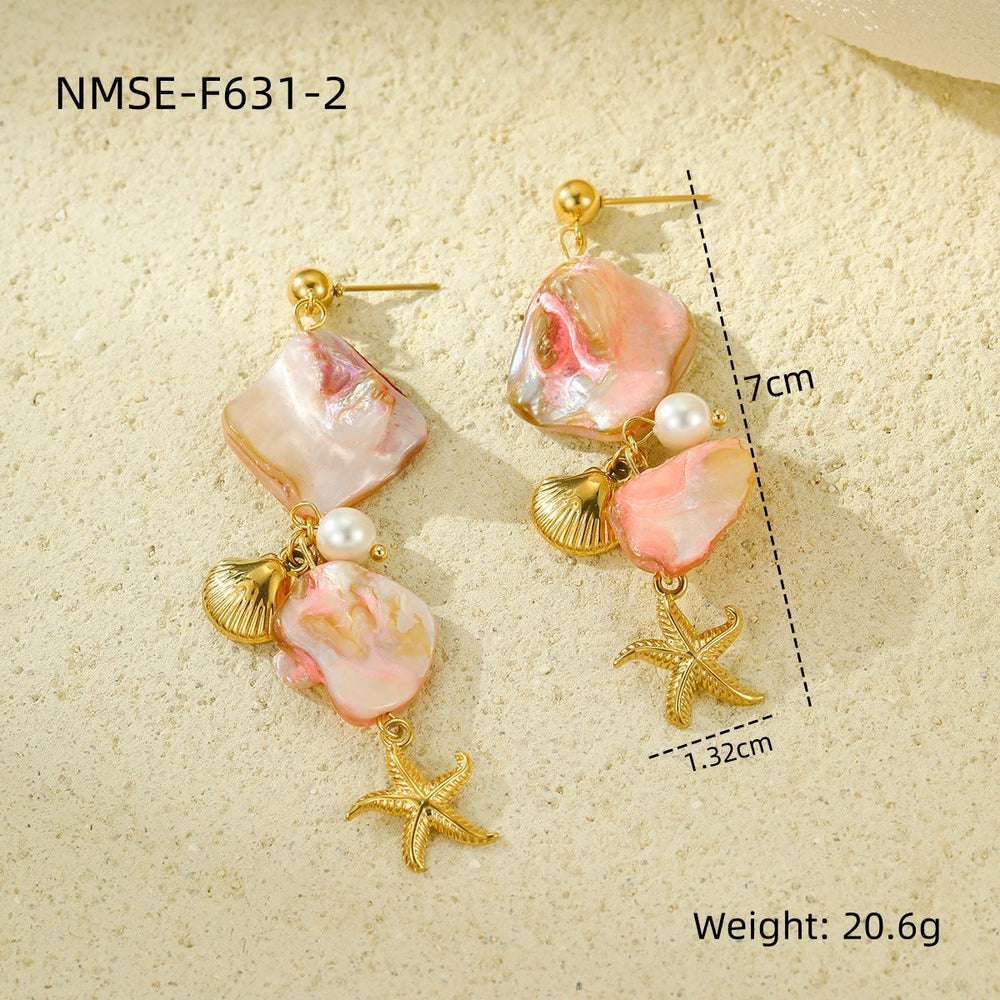 Ocean Series Beach Vacation Necklace Bracelet Earrings Shell Starfish Stainless Steel Summer Ornament