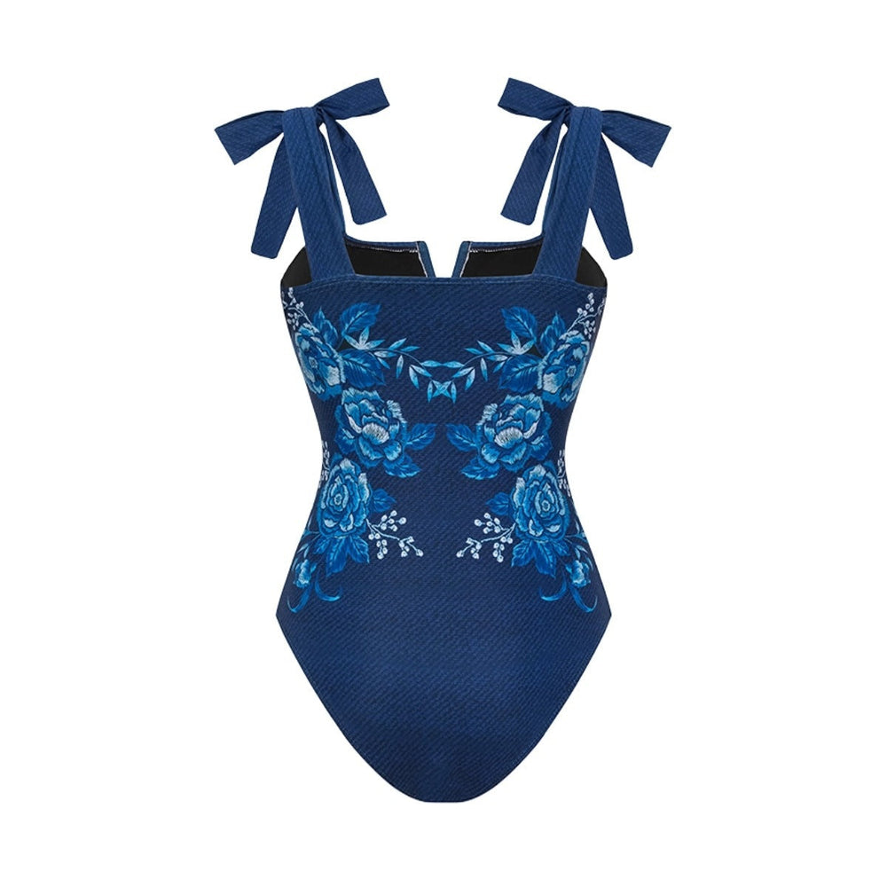 Swimsuit Blue Color Printed Vacation Swimsuit Women Skirt