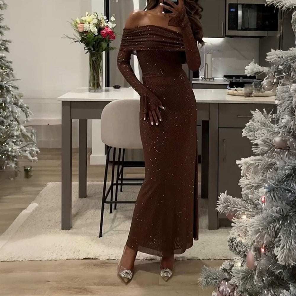 Elegant Solid Color Long Sleeved Dress Women Clothing Autumn Winter
