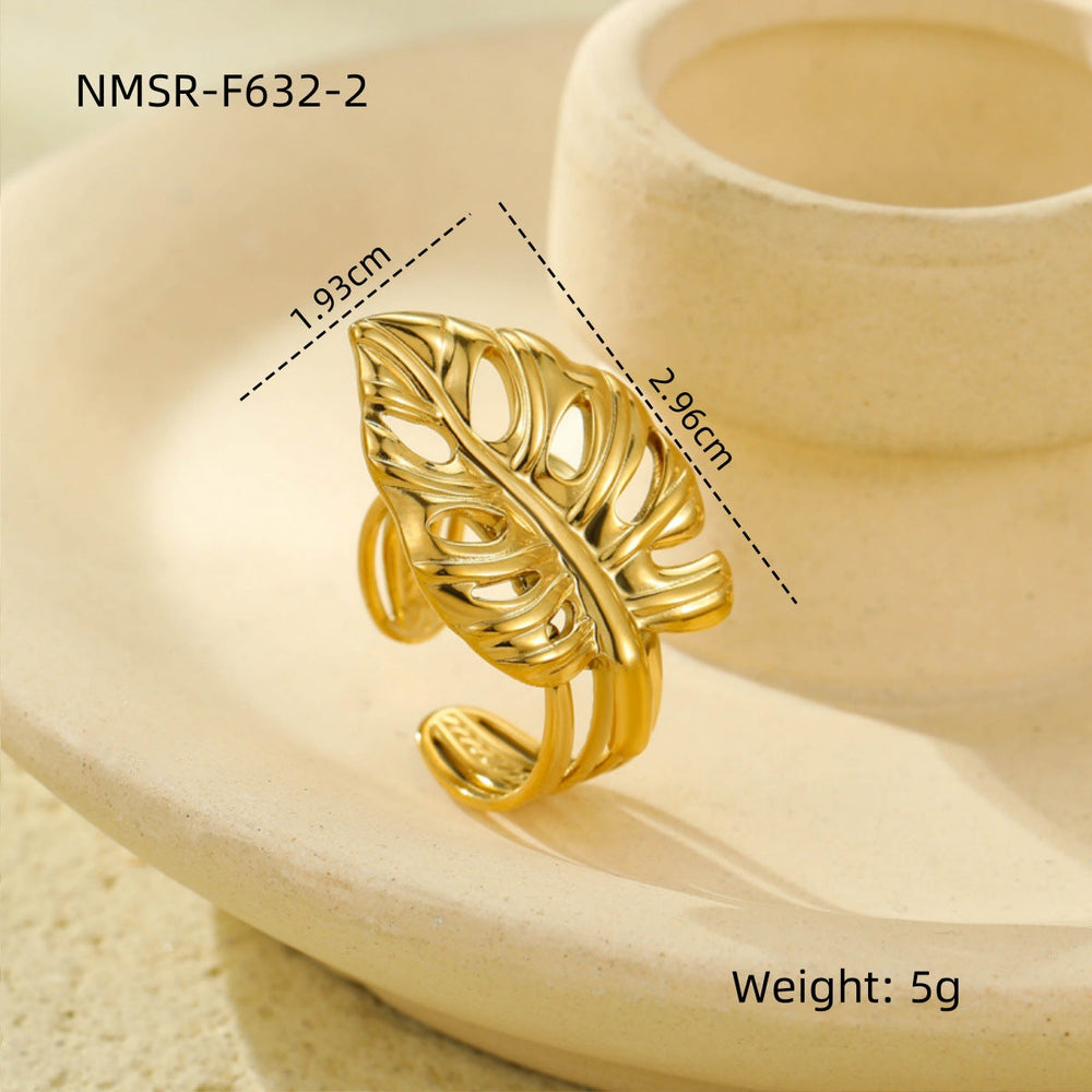 Niche High Sense Ring Ginkgo Leaf Leaves Simple Titanium Steel Ring Women 18K Gold Bracelet Accessories