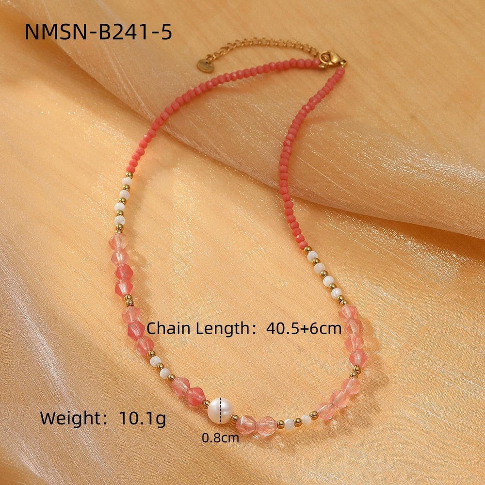 Colorful Natural Stone Handmade Beaded Titanium Steel Necklace Affordable Luxury High Grade Freshwater Pearl Embellished
