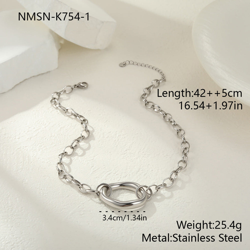 Personality Geometry Hollow Out Cutout Stainless Steel Necklace Bracelet Ear Studs Ornament Set All Match Ring