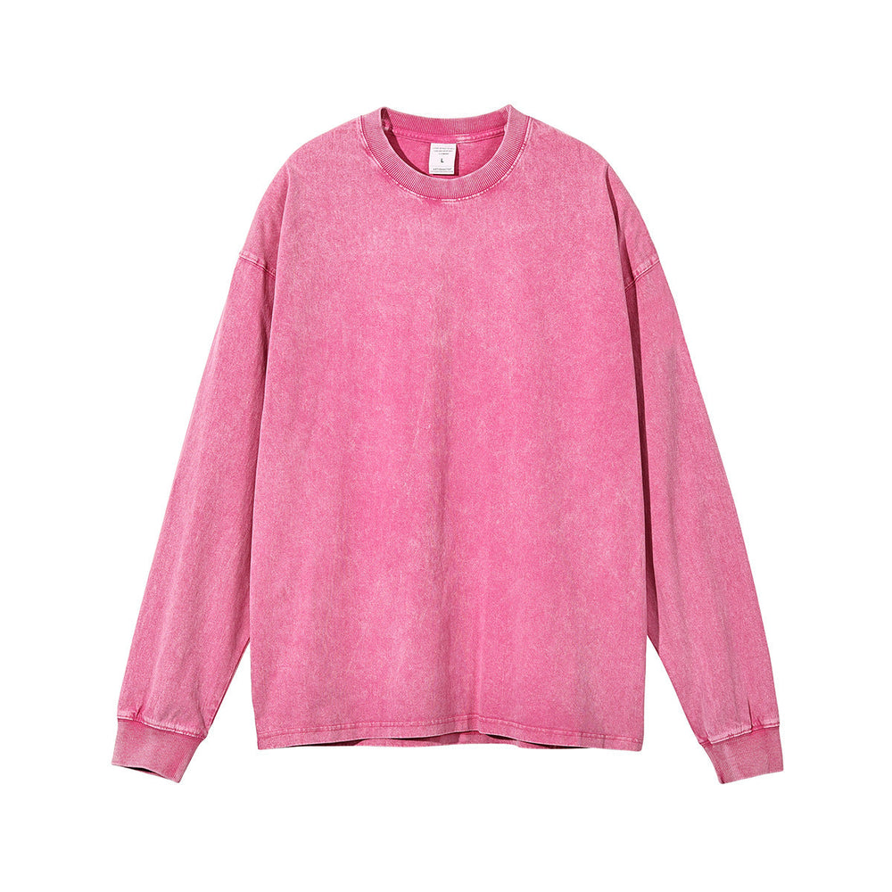 Wax Dye Long Sleeved T Autumn Winter Solid Color Washed Sweatshirt