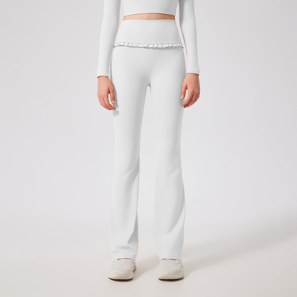 Ruffled Skinny Yoga Pants Women High Waist Slimming Sports Bell Bottom Pants Slim Fit Breathable Casual Fitness Trousers