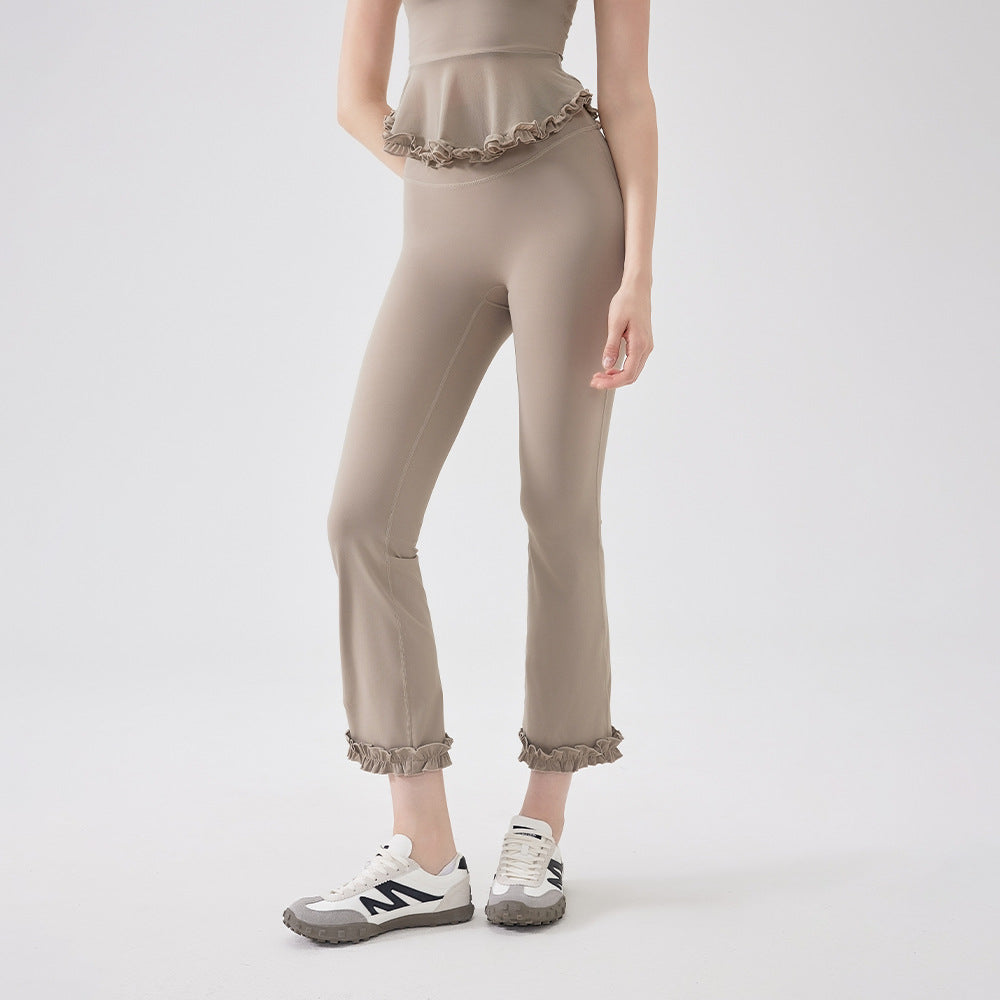 High Waist Lace Slimming Smoke Tube Cropped Pants Slim Fit Yoga Pants Women Hip Lifting Running Workout Pants Fitness Pants