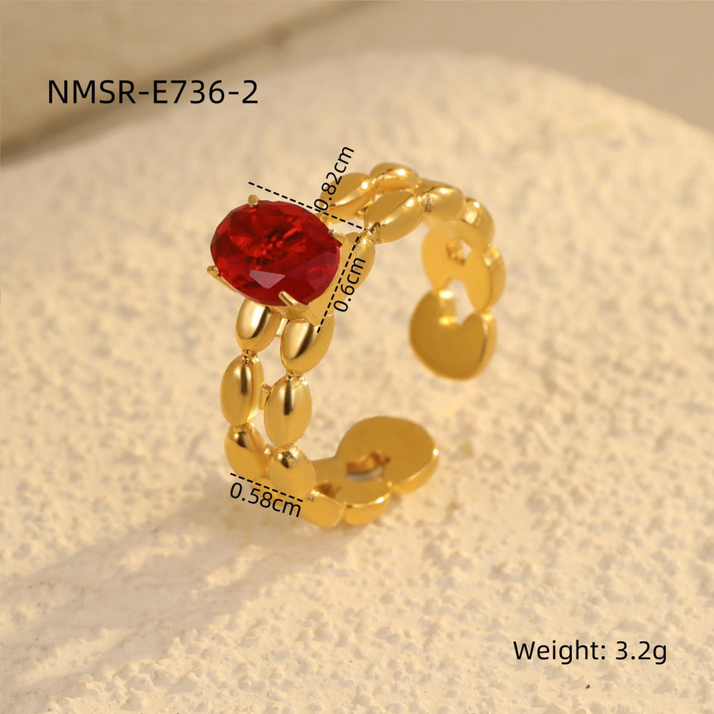 Wild Inlaid Zircon Stainless Steel Ring Non Fading Women 18K Gold Plating Titanium Steel Ornament