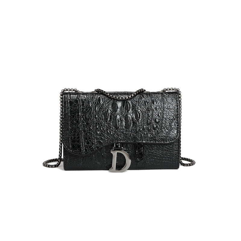 Messenger Bag Women Bag Summer Retro Chain Text Crocodile Pattern Small Square Bag