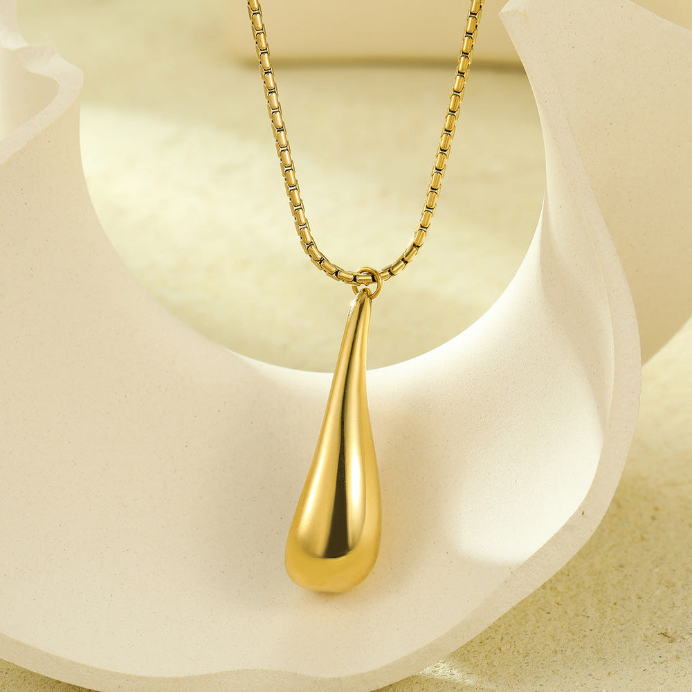 Retro Exaggerated Stainless Steel Glossy Water Drop Hollow Out Cutout Embellished Necklace Fashionable All Match 18K Golden Clavicle Chain
