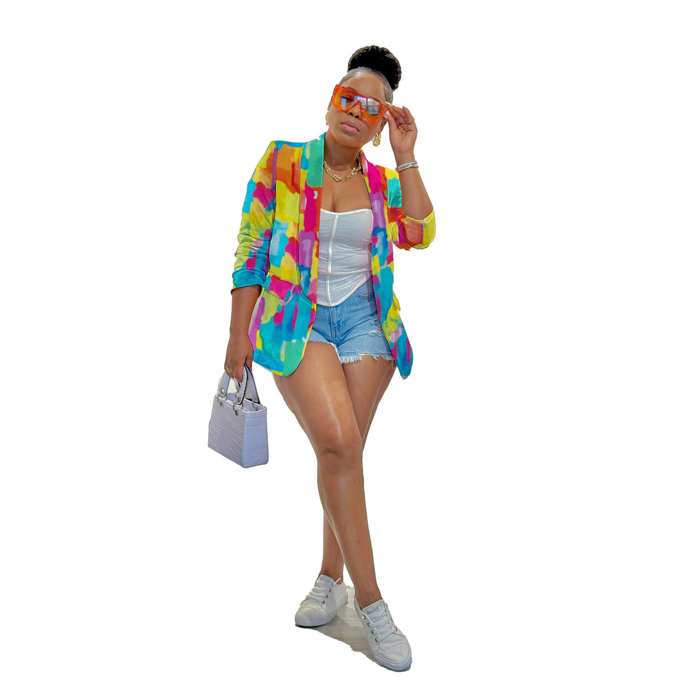 Casual Color Printing Blazer Tops