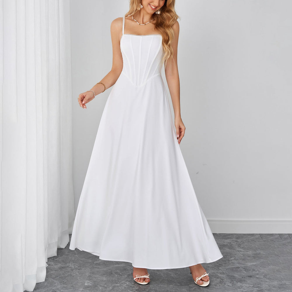 Summer Cami Dress Sexy Backless Lace up Waist Slimming Boning Corset Maxi Dress
