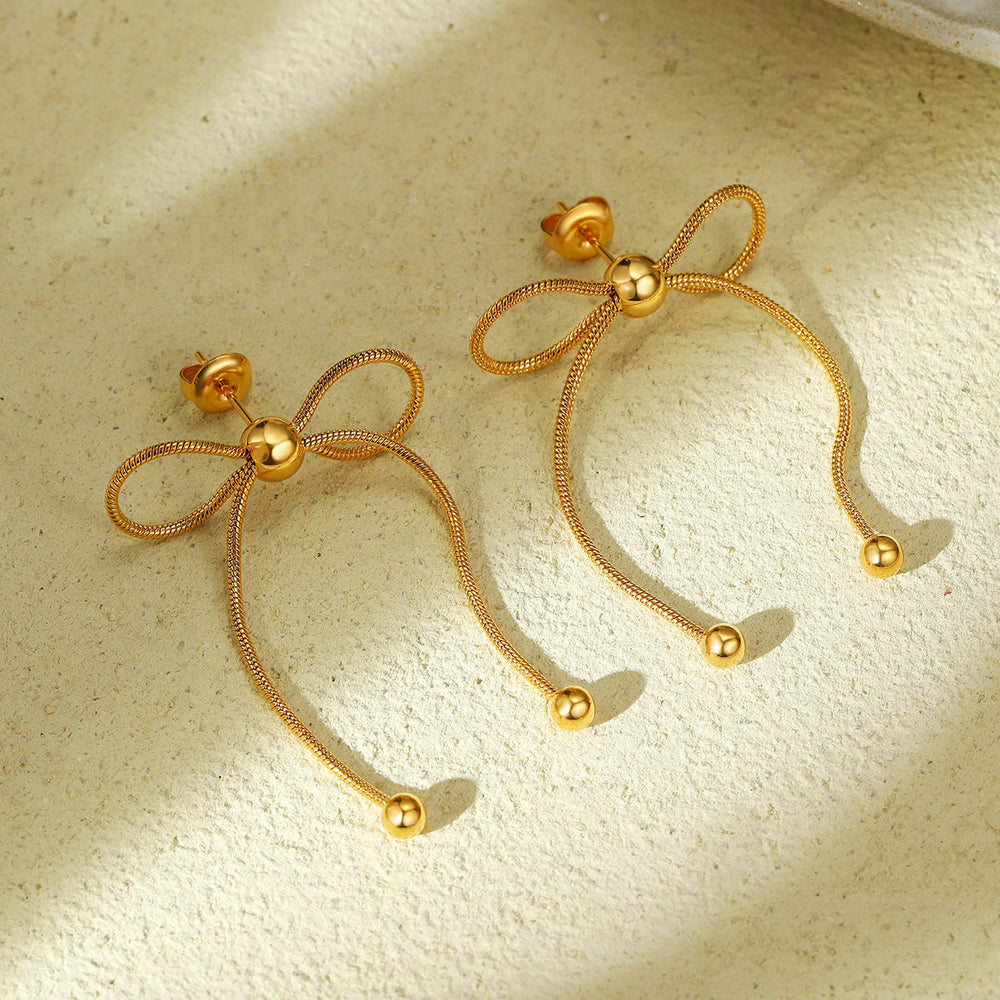Internet Celebrity Same Bow Stainless Steel Earrings Women Niche High Sense 18K Gold Plated Titanium Steel Ornament Women