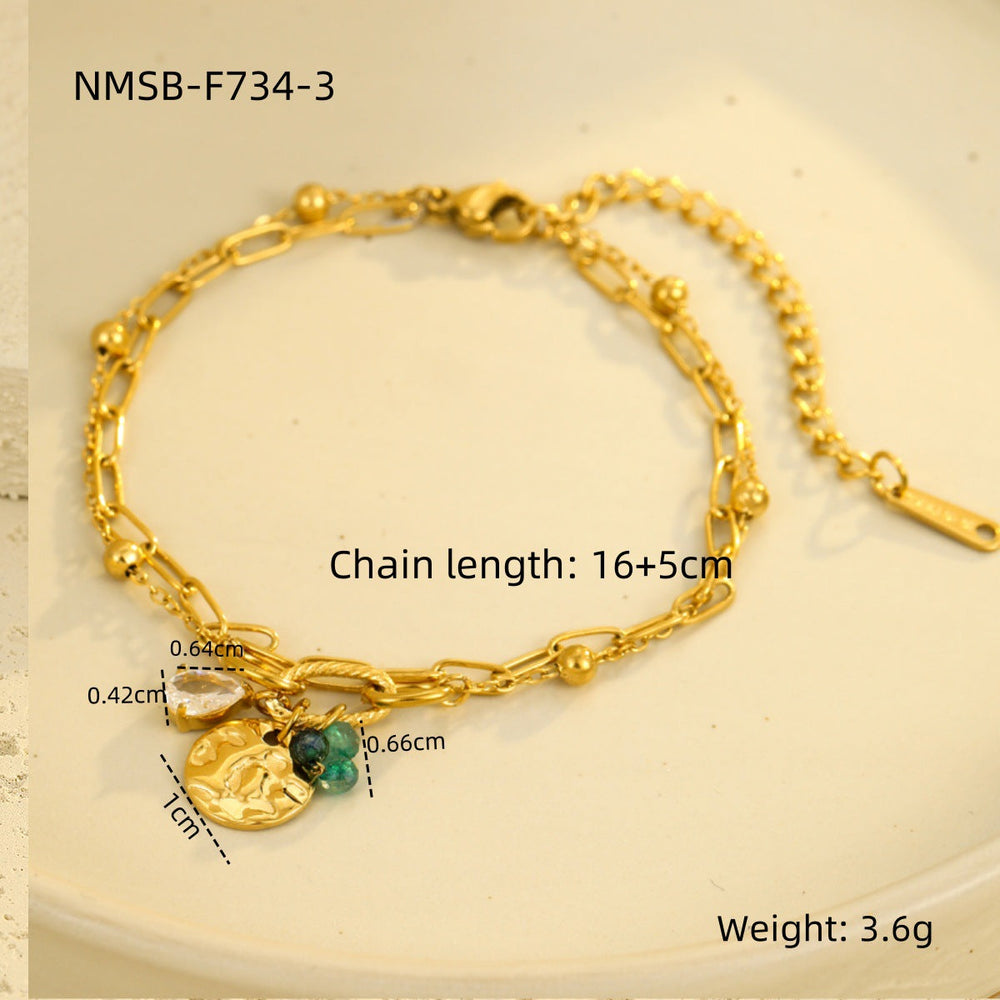 Autumn Winter Light Luxury High Grade Titanium Steel Bracelet Water Drop Zircon Pearl Embellished round Brand Women Bracelet Jewelry