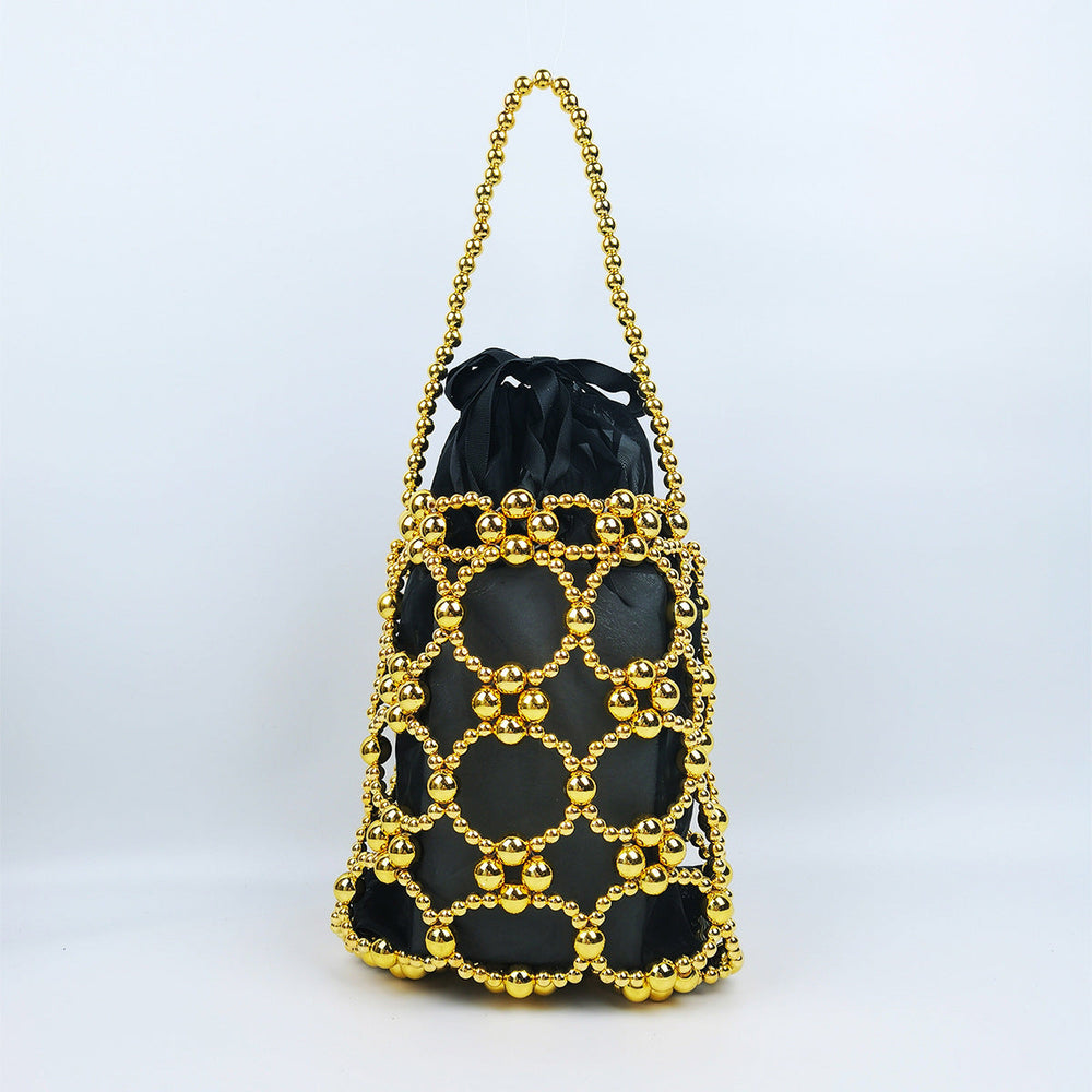 Fashionable Western Small Carrying Bag Beads Bag Silver Beads Bag Solid Color Hollow Out Cutout Bag Handbags