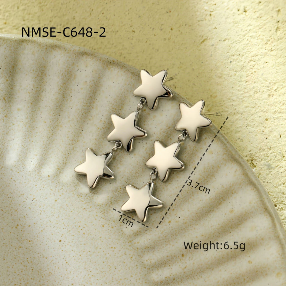 Retro Love 18K Gold Titanium Steel Earrings Five Pointed Star Special Interest Design High Sense Stainless Steel Studs