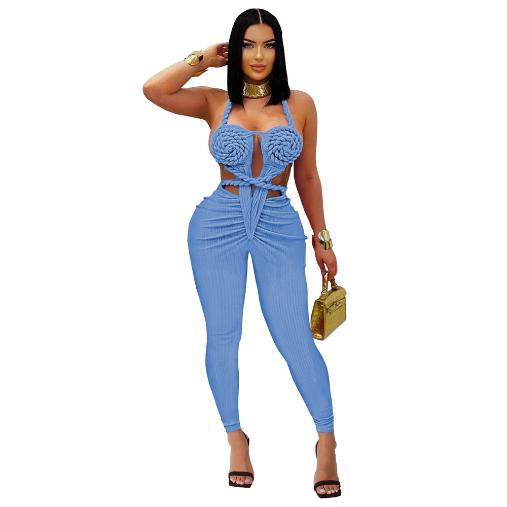 Women Wear Casual Sexy Halter Backless Solid Color Jumpsuit