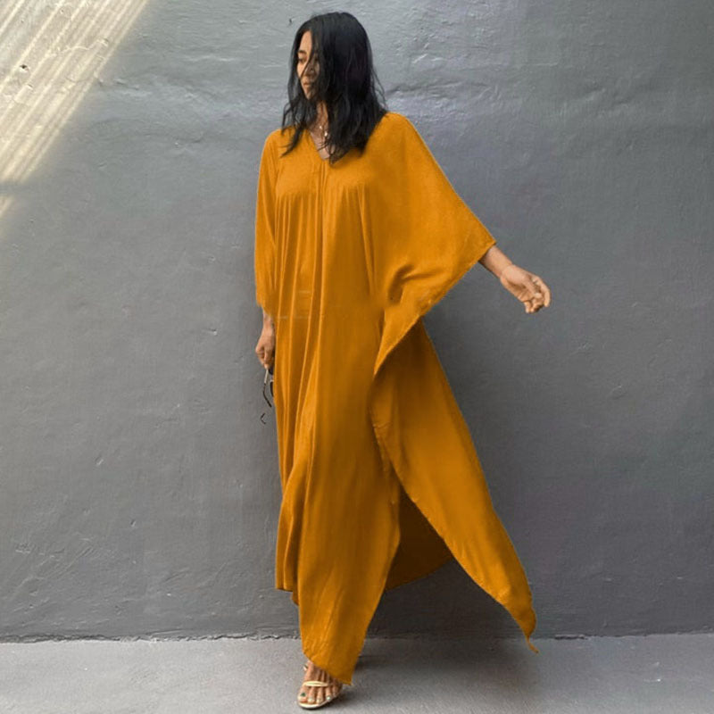 Rayon Solid Color Blouse Seaside Vacation Dress Loose Overclothes Bikini Swimsuit Robe Outer Wear Women