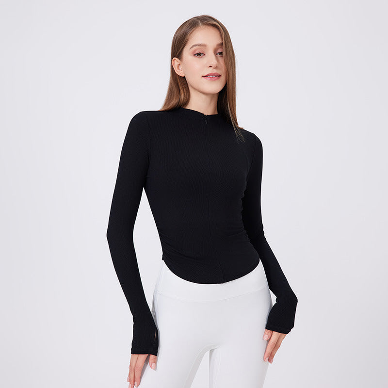 Small Waist Half Zipper Yoga Clothes Women Workout Clothes Sports Top Pilates Training Wear Long Sleeve Blouse Autumn