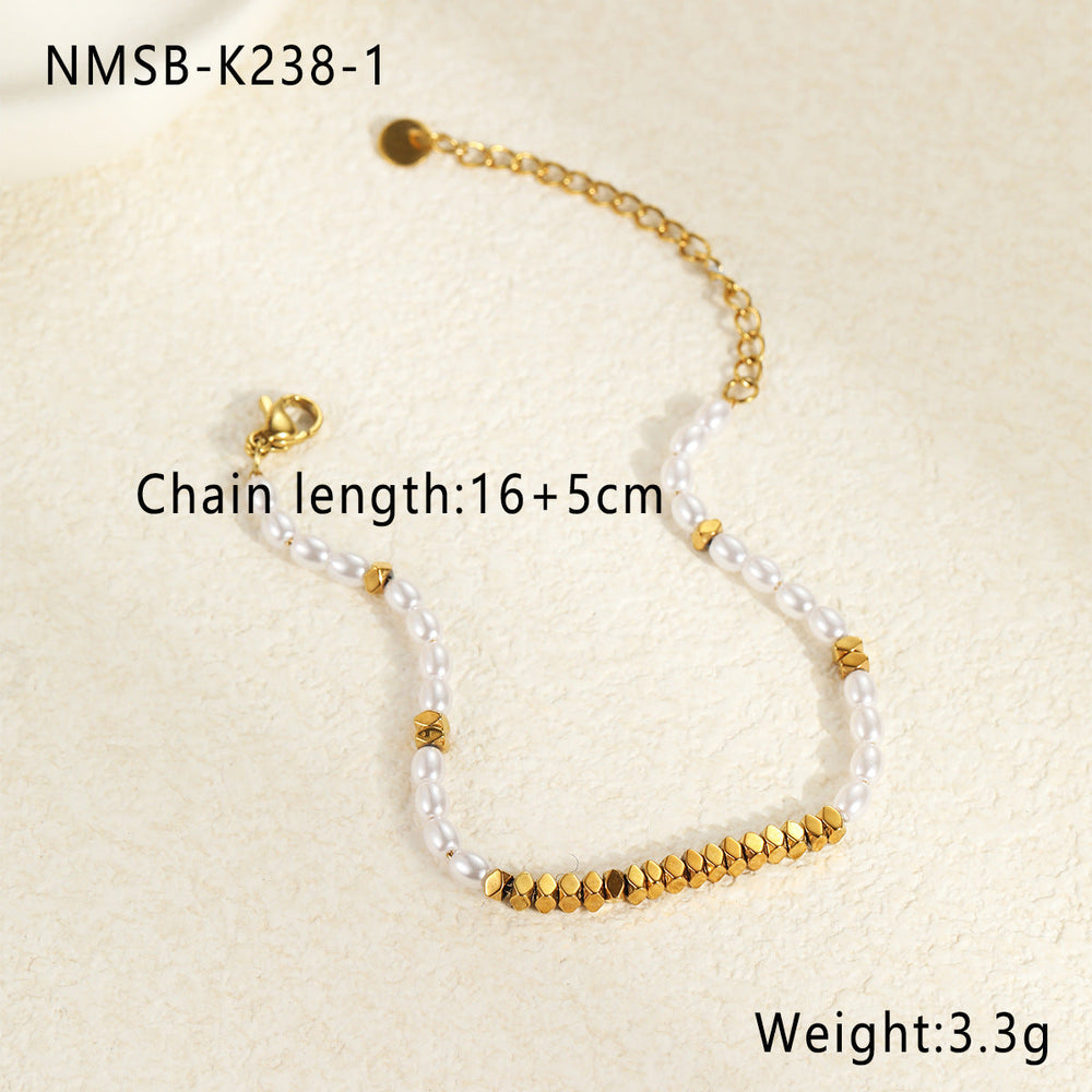 Elegant Baroque Shaped Imitation Pearl Stainless Steel Bracelet Earrings Twin Exquisite Jewelry