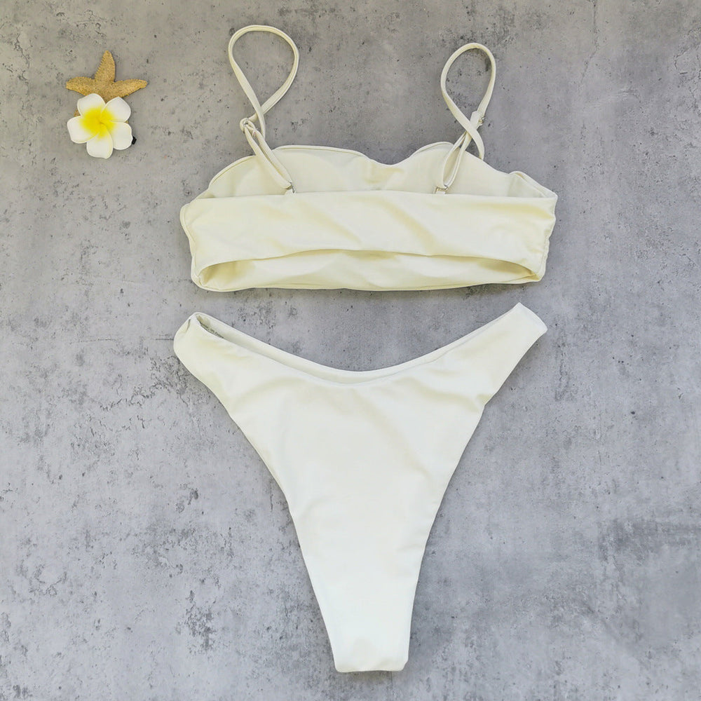 Tube Top with Diamond Solid Color Low Waist Bikini Sexy Split Swimsuit Bikini
