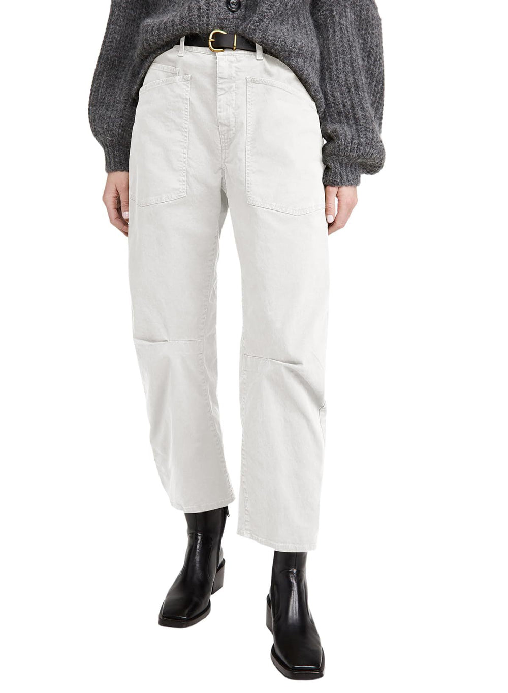 Retro Deconstruction Tooling Patch Pocket Washed Curved High Waist Jeans Women