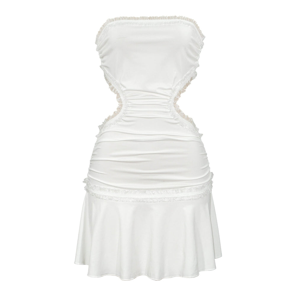 Backless Dress Sexy Trend Lace Splicing Sling Cropped Outfit Short Dress