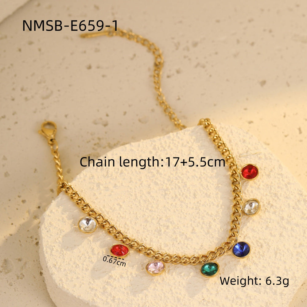 Classic All Match Stainless Steel Bracelet High Grade Colored Loving Heart Geometric Abstract Rhinestone Tassel Titanium Steel Jewelry