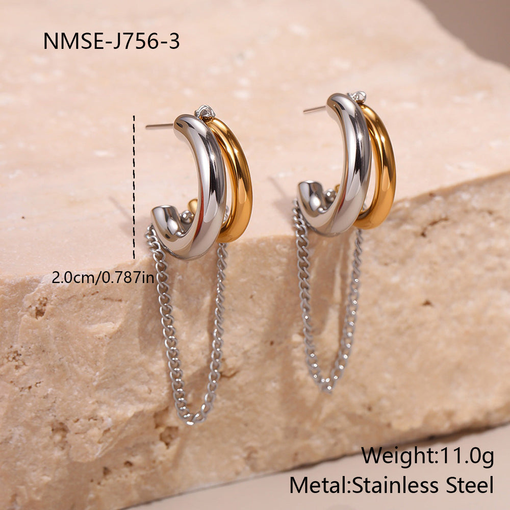 Cool Tassel Stainless Steel Earrings Gold Plated Niche Ear Jewelry