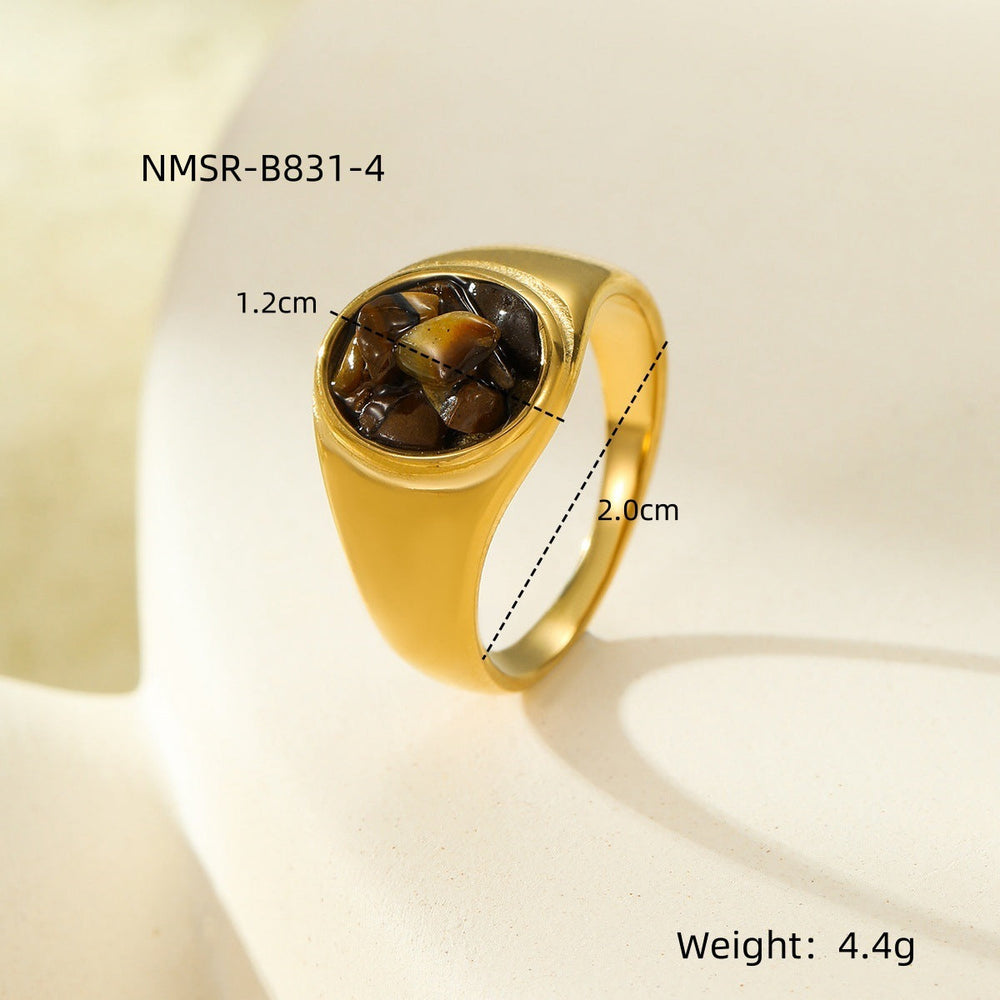 All Match High Grade Stainless Steel round Inlaid Natural Stone Non Fading Women Ring