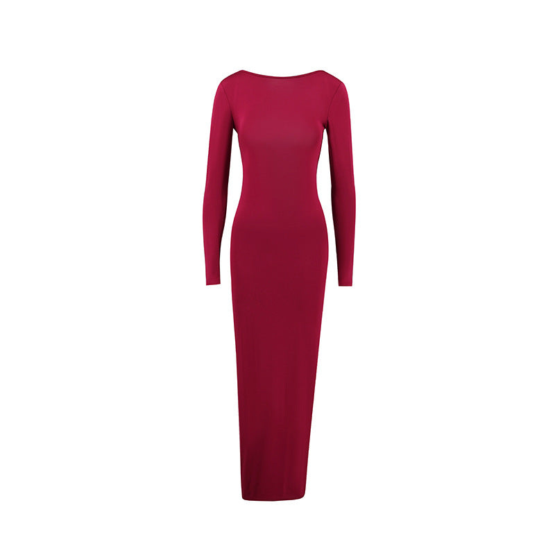Slim Fit Long Sleeve Backless Sexy Hip Bag Dress