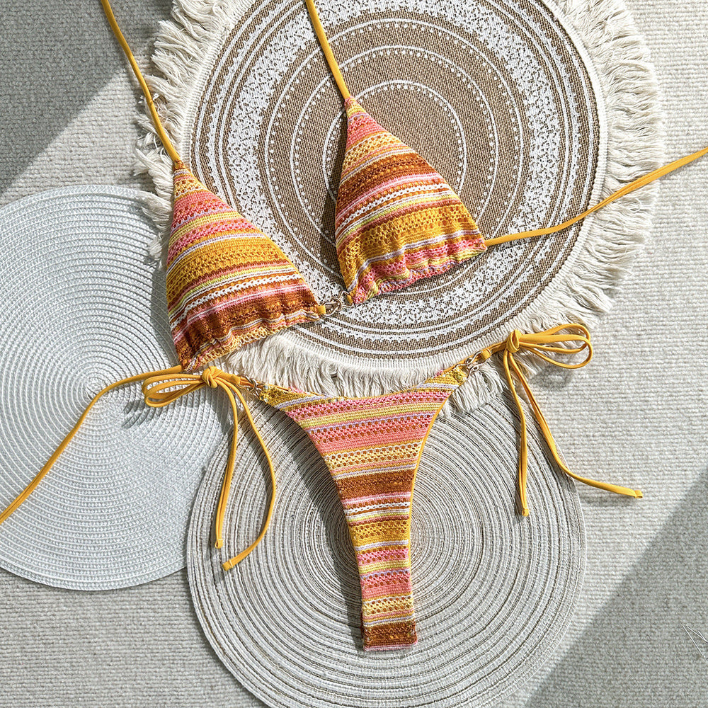 Striped Contrast Color Beach Vacation Split Swimsuit Sexy Bikini