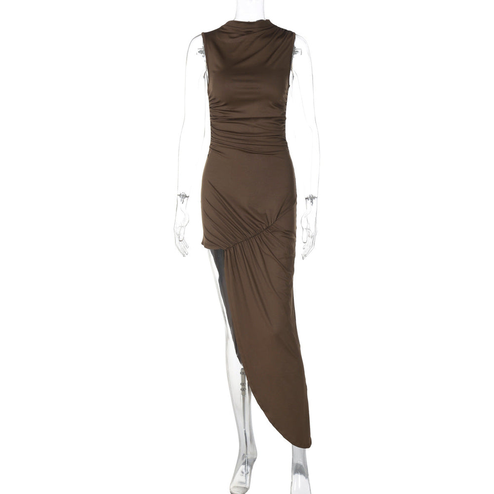 Summer Personality Slim Fit Pleated Sheath Side Slit Sleeveless Dress Women