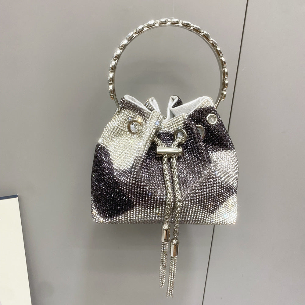 Women Bag Rhinestone Bucket Bag with Diamond Handle Handbag Shoulder Crossbody Small Bag Rhinestone Bag