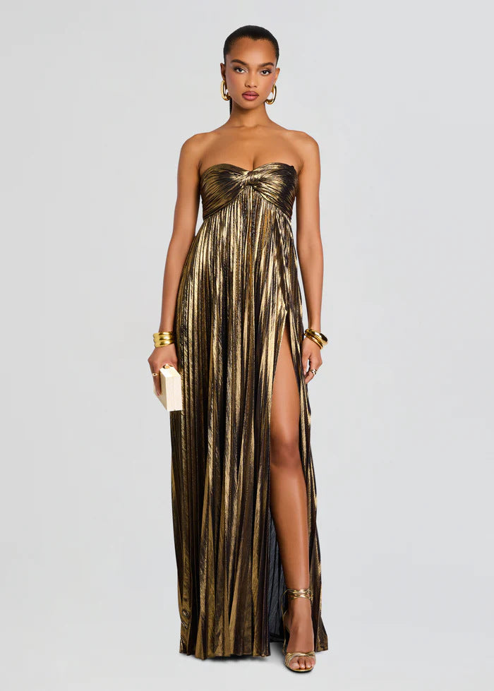 Summer Chest Wrapped Dress Stylish Texture Sexy Slit Women Evening Dresses