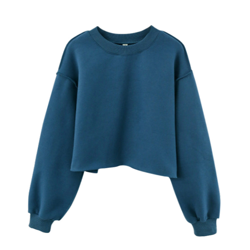 Fleece Lined Long Sleeved Fitness Yoga Wear Top Sports Cropped Short Sweatshirt Women