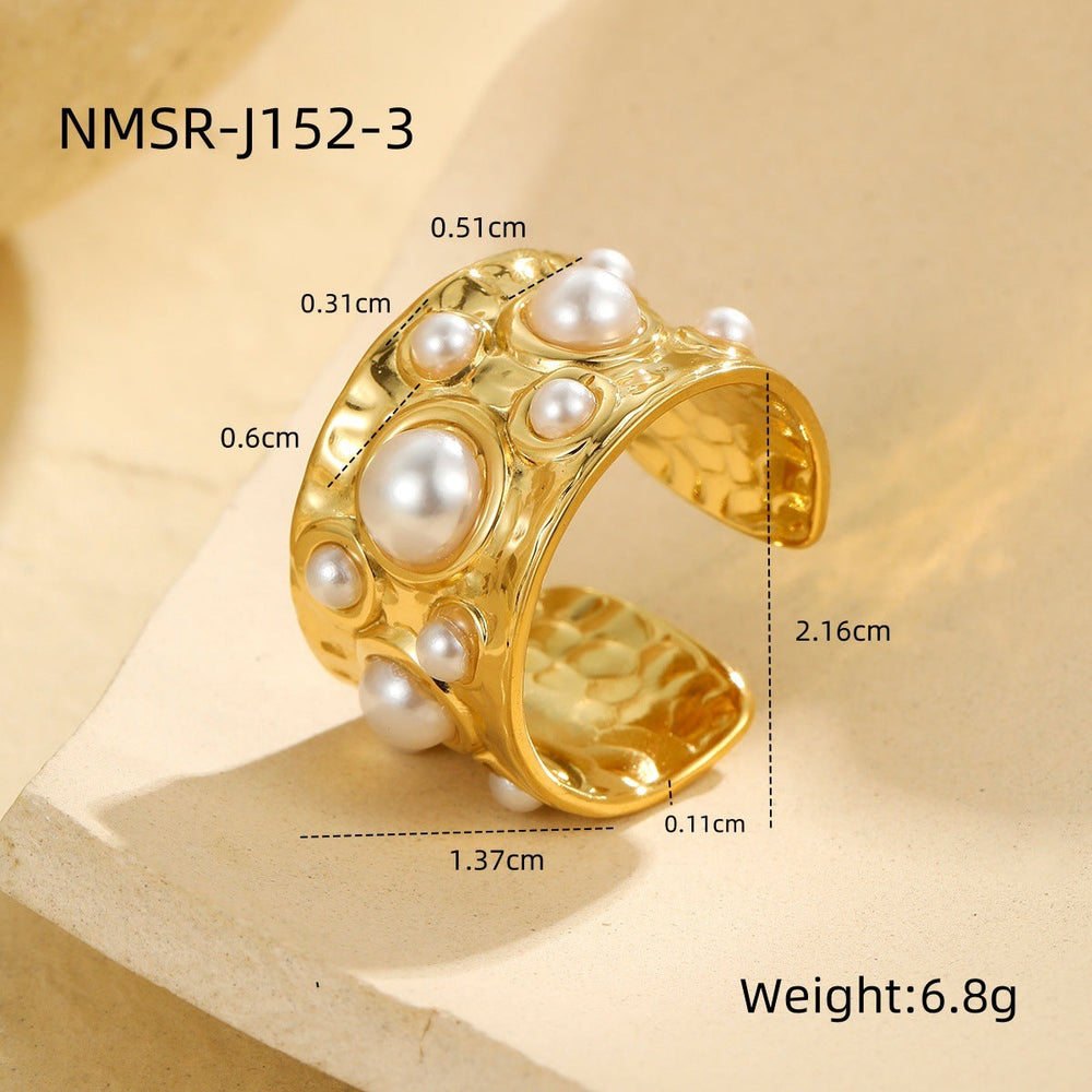 French Royal Multi Gem Open Ring Retro Mid Ancient Special Interest Design Stainless Steel Non Fading