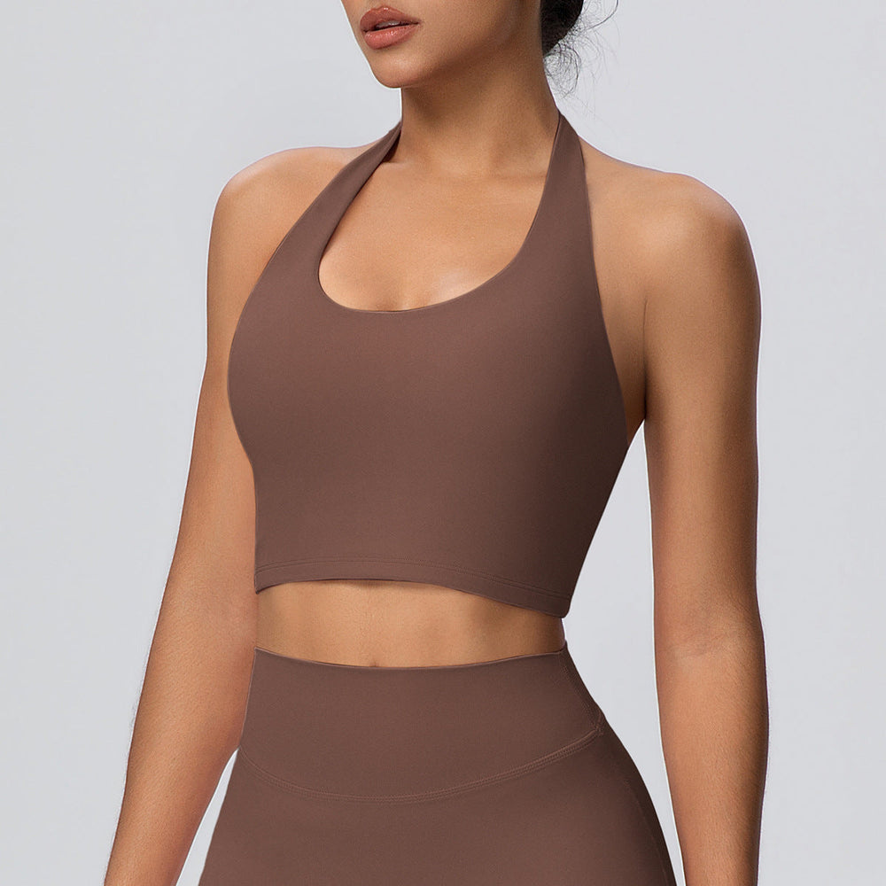 Solid Color Halter Beauty Back Nude Feel Yoga Vest Top Chest Pad Sports Bra Underwear Fitness Yoga Wear