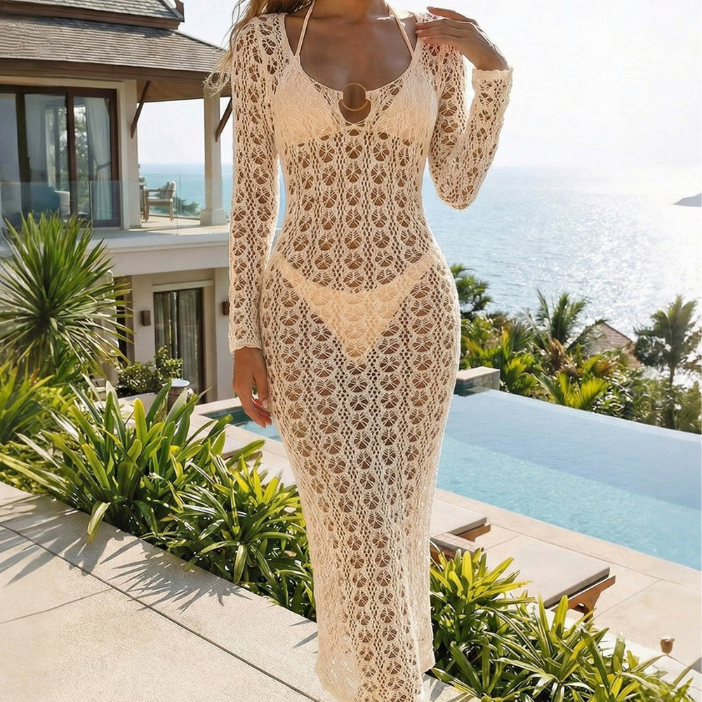 Women Clothing Hollow Out Cutout out Knitted Backless Metal Ring Straps Sexy Blouse Seaside Vacation Beach Sun