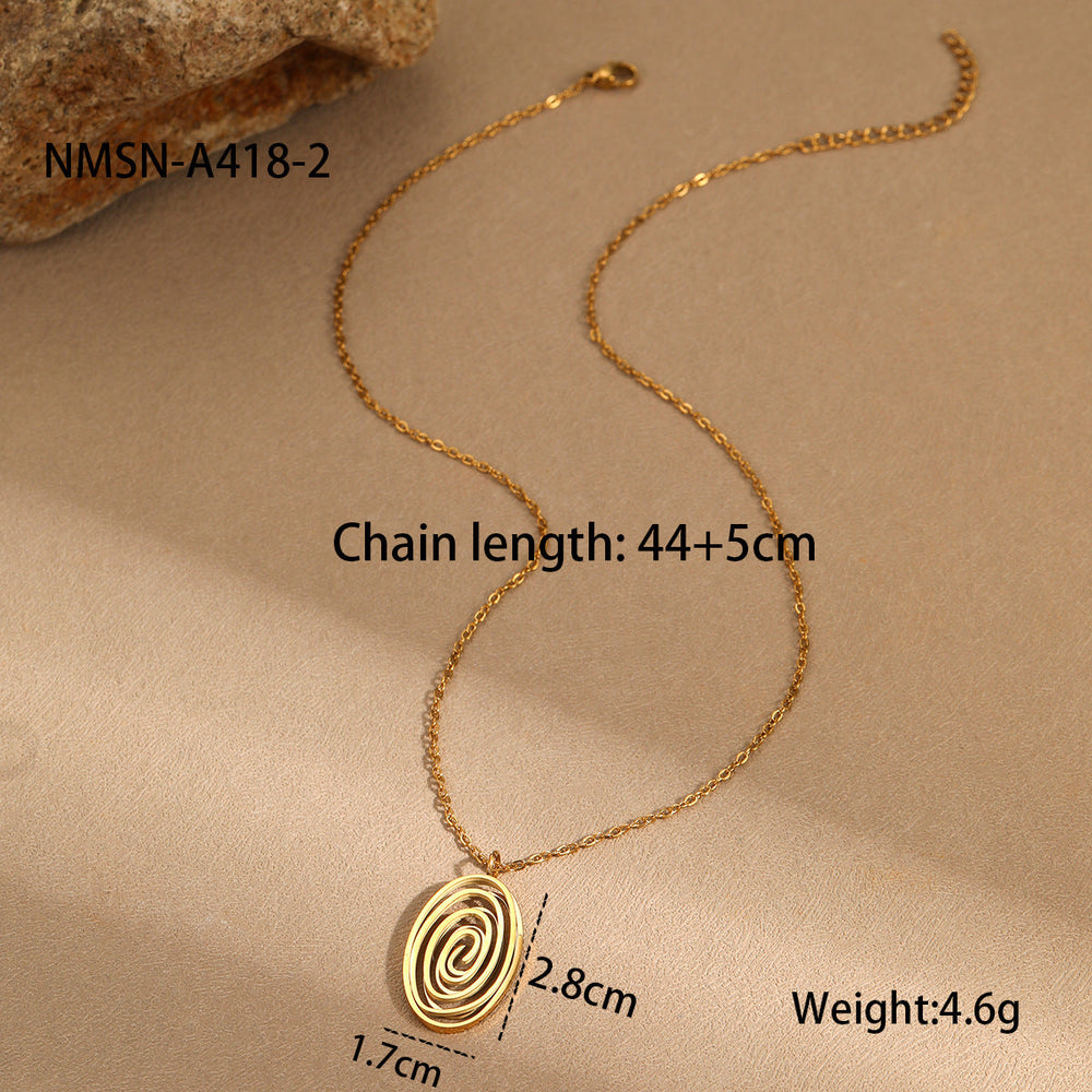 Hollow Out Cutout Spiral Vortex Embellished Necklace Stainless Steel Earrings Plated 18K Gold Head Ornament
